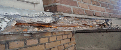 Beschrijving: http://www.gevelrenovatierijnmond.nl/wp-content/uploads/2011/12/betonreparatie-betonrot-roest.jpg